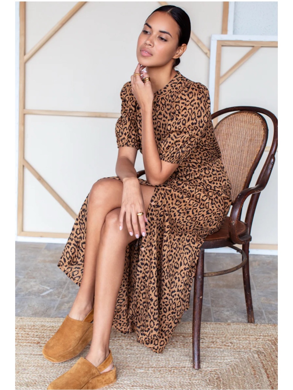 Emerson Fry India Collection Lucy Dress Vintage Leopard Organic Cotton Sz Small - Picture 3 of 13